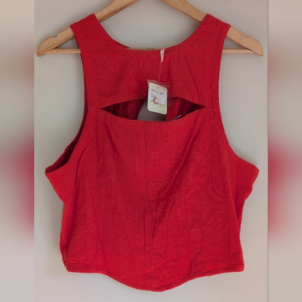 NWT Free People Sneak A Peek Top Smocked Cutout Sleeveless Blouse Cherry Hearts - Picture 4 of 6